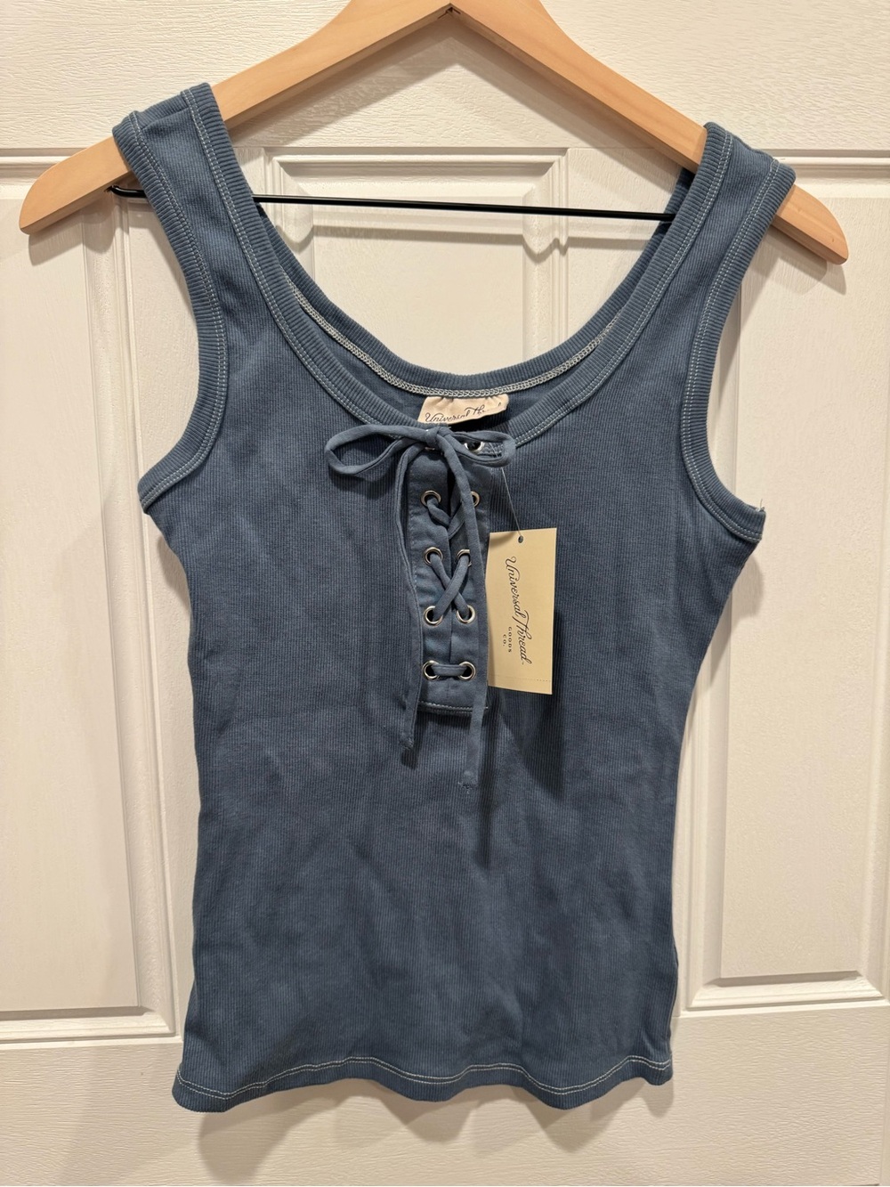 Universal Thread Blue Lace-Up Ribbed Tank - Picture 4 of 4